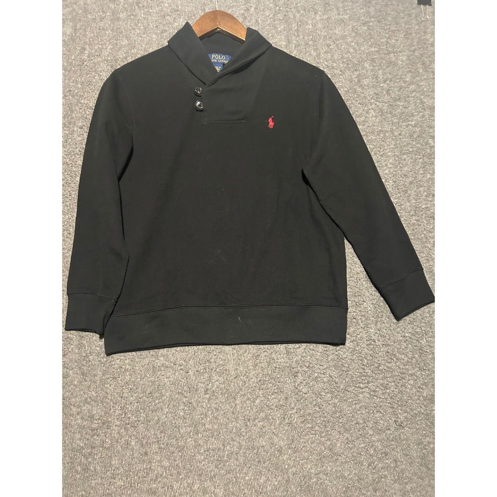 Polo ralph lauren shawl sweater black kids youth medium pony